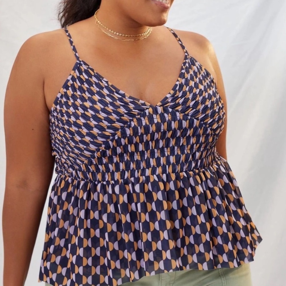 NWT Anthropologie Mesh V Neck Cropped Peplum Tank Polka Dot Size XL Summer